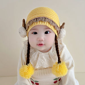 Baby Girl Hat Autumn and Winter Heattech Princess Wig Woven Hat Cute Super Cute Baby Pullover Knitting Woolen Cap