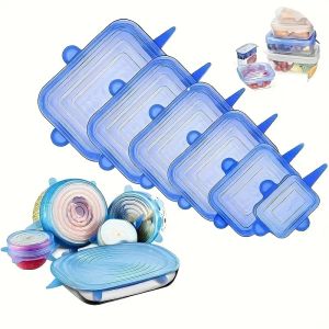 6PCS Reusable Silicone Stretch Universal Food Wrap Cover Sealing Food Fresh Keeping Silicone Caps