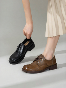 Giày Công Sở Mũi Nhọn Dây Kéo Phong Cách Retro Gót Trung Bình