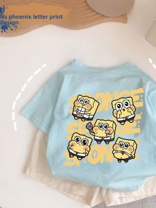 SpongeBob Alphabet Print Cotton Short Sleeve T-shirt for Boys and Girls