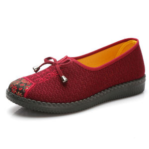 รองเท้าผ้าใบพื้นแบนกันลื่นสำหรับผู้หญิง รองเท้าผ้าใบพื้นแบนสไตล์ปักกิ่งโบราณ รองเท้าฤดูใบไม้ผลิและฤดูร้อนสำหรับผู้หญิง
