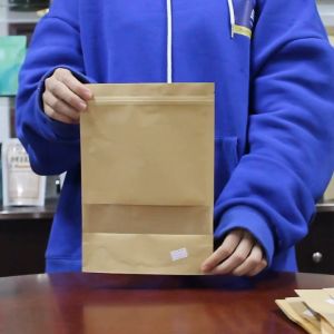 [10 แพ็ค 500 ซอง] ถุงขนม ถุงคราฟ ถุงซิปล็อค ถุงคราฟท์น้ำตาล มีหน้าต่างใส หน้าต่างใส มีซิปล็อค ตั้งได้ เคลือบด้านใน คราฟ. HS99