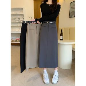 plus Size Womens Summer Straight Leg Slimming Suit Long Skirt High Waist Thin Grey A-Line Mini Skirt Korean Style Commute