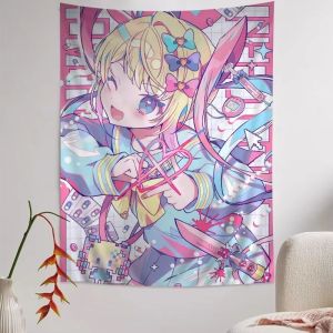 VIKAMA Cyberpunk Dual Girl Hồng Đen Tường Thảm Neon Anime Thành Phố Tương Lai Trang Trí Nhà Ấm Áp Ấm Cúng Mềm Mại Bền Đẹp Thẩm Mỹ Quà Tặng