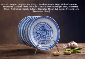Large Size Chinese Style Jingdezhen Blue And White Porcelain Soup Bowl Dish Retro Underglaze Smooth Surface Home Use