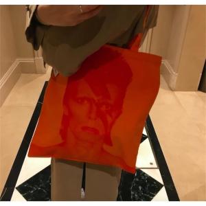 Double-Sided Orange Canvas Tote Bag David Bowie Rock Limited Edition Fashionable Shopping Bag Shoulder Bag for Women