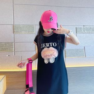 Unlimited X Girl Letter Pattern Girl Children Dress Sleeveless Children Dresses Casual Style Midi Dress