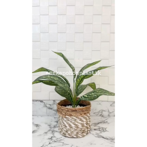 Pohon Hias Tanaman Artificial Daun Keladi X9 Cover Pot Seagrass Coklat Mini Hiasan Dekorasi Meja Ambalan Aesthetic