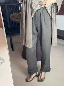 Owish Flowing Linen Ruffle Casual Pants Slimming Versatile Practical Straight Leg Long Pants Natural Waist Regular Thickness