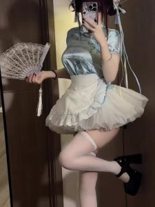 Chinese Cheongsam Dress Halloween Christmas Cosplay Uniform Soft Girl Maid Uniform Short Sleeve Daily Wear Other Material