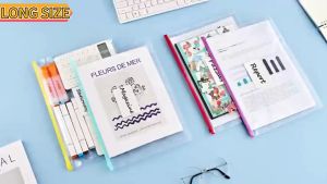 12Pcs Long Zipper File Bags Folder Pouch transparent Waterproof Document Bags Documents Organizer