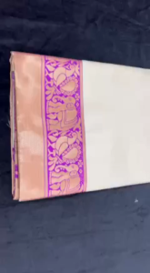 [PRE ORDER : 10 DAYS] Designer White Border Soft Lichi Silk Saree – Intricate Jacquard Weaving & Rich Pallu_ 6071 ( Normal or Ready to Wear Saree)