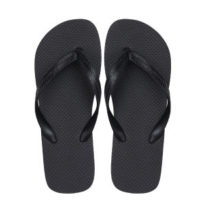 Black Flip-Flops Mens Outwear Fashion Casual Minimalist Summer Non-Slip British Pure Color Flat Heel Beach Flip-Flops