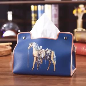 Multifunctional Car Vintage PU Leather Tissue Holder Retro Style Desktop Napkin Dispenser with Cosmetic Storage Organizer