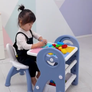 Bàn chơi multifunctional 3 trong 1 cho bé: Bàn lắp ráp và bảng vẽ đi kèm ghế ngồi và khối gạch + nơi đựng đồ