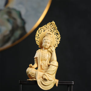 Sitting Guan Yin statue with light back crafted wooden Avalokitesvara  Mercy God for Feng Shui and home decor