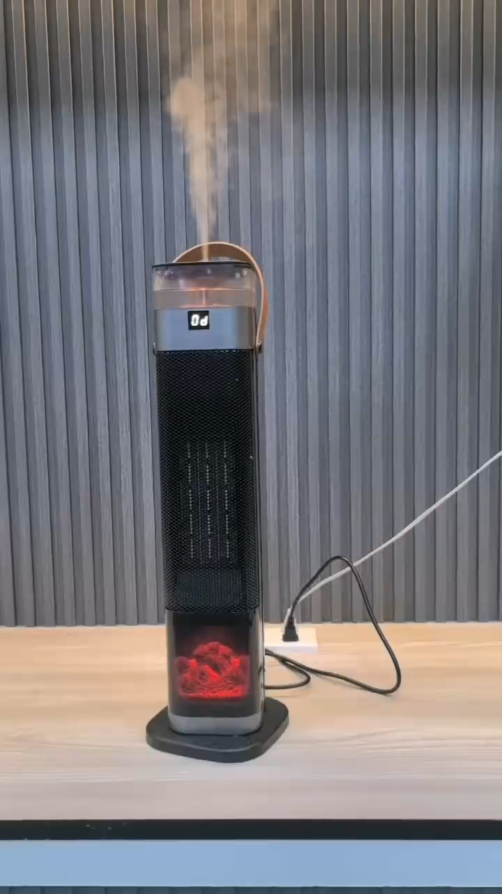 （IN STOCK) LORDWEY | 2-in-1 Tower Type Heater and Humidifier - Spray-Type Humidifier Remote Control Standing Simulated Flame Electric Heater Energy-Saving and Noise-Reducing Heating Fan