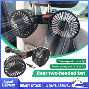 360° Rotatable High Speed Double Head Car Back Seat Fan USB Portable Mini Car Fan Ventilador Air Conditioning Auto Cooling Mini Fan Kipas kereta lori dengan no Parkir for Car Truck Bus Forklift