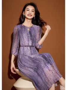 Elegant Purple Dress Elegant Womens Dress Spring Autumn New Fashion High-End Feelings Guangzhou Thirteenth Factory Brand