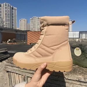 Black Leather Boots for Men Ultralight Tactical Boots Military Combat Shoes Non-Slip Motorcycle Boots Casual Mountaineering Shoes