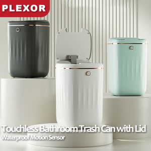 Plexor touchless phòng tắm Thùng rác với nắp 20L/22L tự động thông minh thùng rác Thùng rác gấp cho xe hơi nhựa vuông cảm biến chuyển động chống nước Thùng rác cho phòng khách phòng ngủ văn phòng nhà bếp (Trắng/Đen)