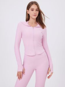 เสื้อคลุมโยคะแขนยาวมีซิปสำหรับผู้หญิงในฤดูใบไม้ร่วงและฤดูหนาว เสื้อคลุมออกกำลังกายแบบสวมหัว ทรงเข้ารูป วิ่ง ออกกำลังกาย คลุมกันลม ความรู้สึกเปล่า