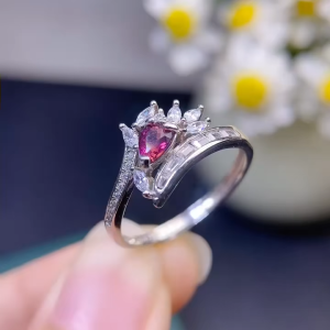 Montagne Jewelry Natural 4x6mm Red Tourmaline Ring for women Crystal Inset Teardrop Design Fine Jewellery 925 Silver Ring