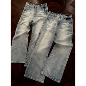 3Ch American High Street Washed Cat Straight Leg Jeans Mens Loose Fit Wear Resistant Youth Fashion Daily Wear