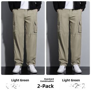 ROMON | Romon Mens Pure Cotton Straight Leg Casual Pants Autumn New Loose Wide Leg Multi Pocket Workwear Long Trousers Trendy