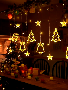 LED Star Elks Curtain String Fairy Lights 8 Mode Warm Multicolor For Party Hari Raya Decoration Garden Light