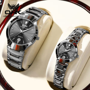 [Hot Sale] OPK Jam Tangan Pasangan Terbaru 2024 Tahan Air Stainless Steel Logam Kuarsa Jam Tangan Fashion Hitam