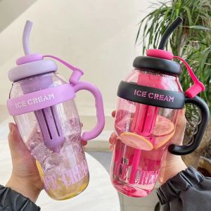 【Original+In Stock】1300ML Large Capacity Portable Cute Plastic Water Bottle Sports Water Cup Gift Ice Drink Cup Car Mounted Drinking Tumbler Gift for School Boys Girls