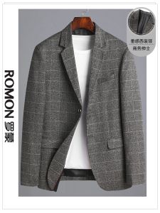Lormen Mens Business Casual Slim Fit No Ironing Korean Style Trendy Autumn Winter Plaid Leisure Small Western Coat Jacket