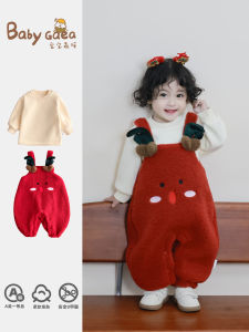 Cute Baby Girl Winter Outfit Festive Red Onesie Overalls New Year Celebration Infant Clothing Set Polyester Long Sleeve Hoodless