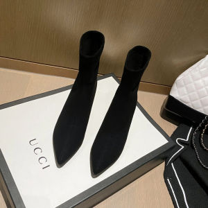 Fall Winter Fleece Lined Pointed Toe Booties High Heels Slim Fit Fine Heel Womens Short Boots Fashionable Commute Style Rubber Sole