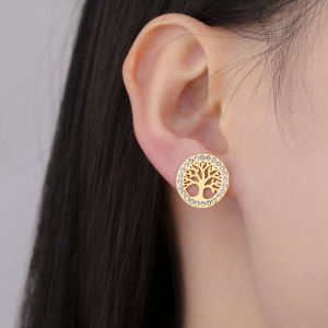 Skyrim Tree of Life Clear Zircon Round Stud Earring Stainless Steel Gold Color Ear Stud Vintage Amulet Jewelry Birthday Gift