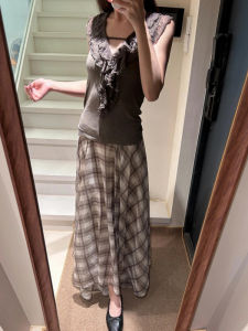 Váy Chữ a Cạp Cao Kẻ Caro Phong Cách Mỹ Cổ Điển Dành Cho Nữ Mùa Hè Váy Midi Dài Cỡ Lớn Cho Nữ Cao Gót