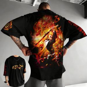 Demon Slayer Mens T-shirt Rengoku Kyoujurou Anime Summer Boy Spring and Autumn Children Short Sleeves Parent-Child Wear Winter
