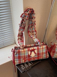 Fashionable Plaid Butterfly Knot Underarm Bag Womens 2025 New Style Handbag Dopaamine Fold Single Shoulder Bag Soft Handle