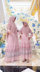 Uniwafda Gamis Couple Ibu & Anak Motif Set Hijab Segiempat Jannah