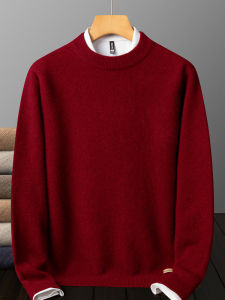 Pierre Cardin Mens 100% Pure Cashmere Sweater Thickened Half High Collar Warm Red Business Gentleman Style Long Sleeve Winter Coat