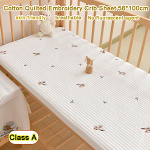 Pure Cotton Quilted Crib Sheet Baby Bed Cover with Elastic Band Class A Cartoon Embroidery Bed Sheet