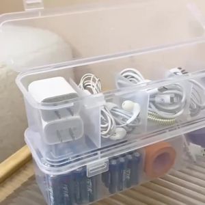 2 Chiếc 5 Lưới Trong Suốt Hộp Bảo Quản Cáp Có Nắp Chống Bụi Đa Năng Để Bàn Tai Nghe Tổ Chức Đồ Lặt Vặt Hộp Đựng