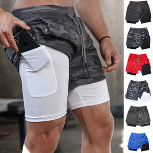 Mens Performance Shorts Soild Color 2 in 1 Gym Shorts Compression Stretchy Sports Shorts Quick Dry Fitness Workout Summer