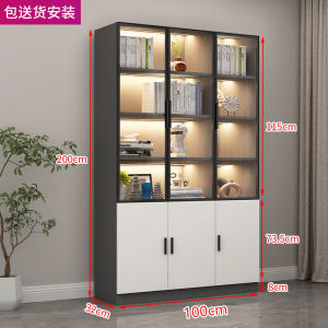 Modern Luxury Home Living Room Full Wall Bookcase Integrated Glass Door Display Cabinet Wall Mounted Bookshelf Ensemble