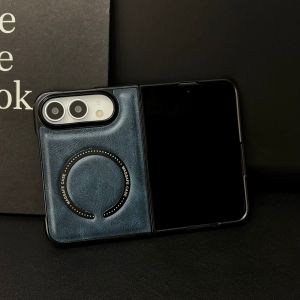 szhaiyu | Business Luxury PU Leather Folding Skin Magnetic Case For iPhone Duo for Magsafe Protective Shockproof Back Shell Cover Funda