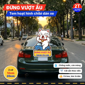 Tem Dán Xe Mèo Trắng Hoảng Hốt Đừng Vượt Ẩu Chibi Hài Hước Sticker Hoạt Hình Mèo Meme Dán Ô Tô Chống Nước