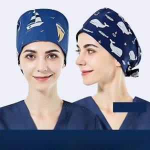 หมวกคลุมหัวผ้าฝ้ายพิมพ์ลายสีน้ำเงินเข้มสำหรับคนทำงานในครัว หมวกคลุมปาก ICU สำหรับผู้ชาย หมวกกันน็อคสำหรับทำอาหาร หมวกคลุมหัวแบบสวมหัวสำหรับทุกเพศ
