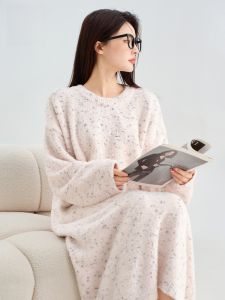 Miiow | Thickened Half-Fleece Sleepwear Womens Autumn Winter Home Clothes Long Sleeve Round Neck Pure Color Home Leisure Plus Size