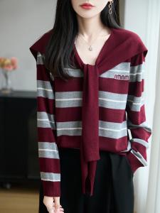 เสื้อสเวตเตอร์ถักคอวีแขนยาวถักนิตติ้งสไตล์ลำลองสำหรับผู้หญิงในฤดูใบไม้ร่วงและฤดูหนาว คอกลม แขนยาว เสื้อสเวตเตอร์ถักนิตติ้ง